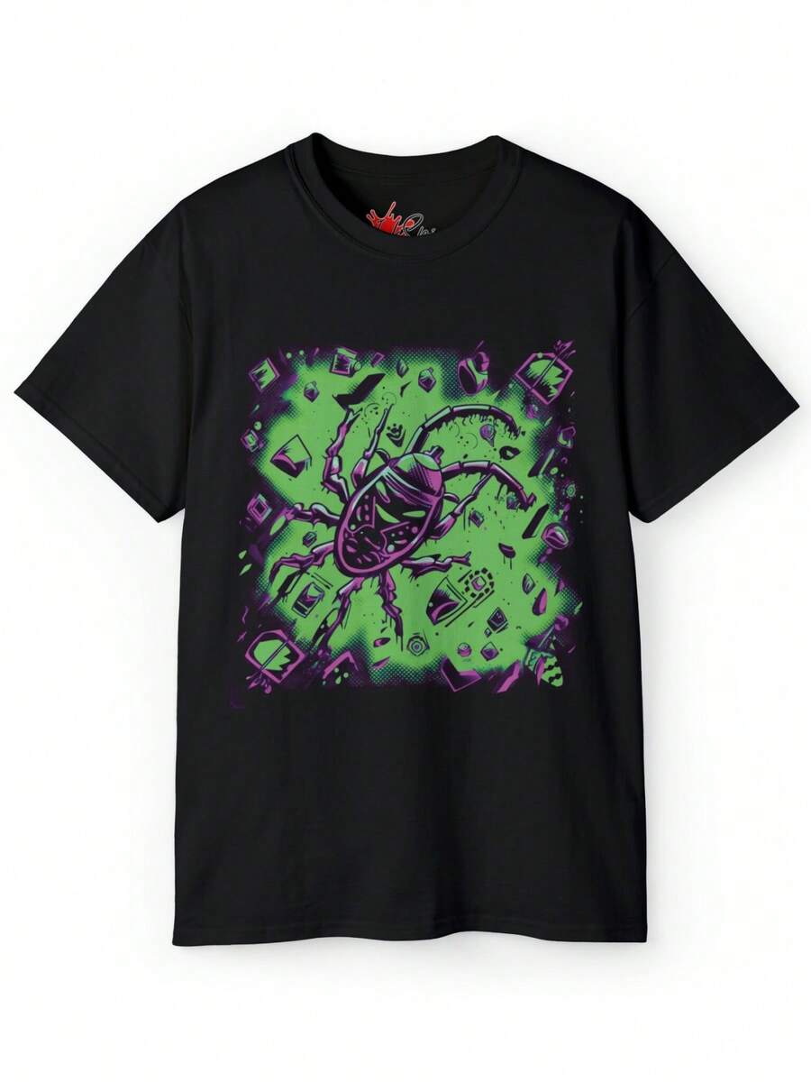 Camiseta unisex de hacker con estampado de graffiti y virus informático - Negro - Ver 1