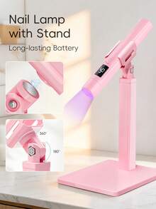 1Pc Pink Handheld Manicure Word Lamp With Screen Display Bracket 360 Degrees Rotary Multifunctional Rack Stick Nail Tip Heating Lamp Lamp Bracket - Pink - View 6
