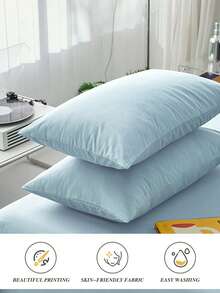 1pc Light Blue Anti-Pilling Breathable Solid Color Japanese Style Small Size Pillow Case & Decorative Bed Pillow Cover, Twin/Full/Queen/King - Baby Blue - View 4