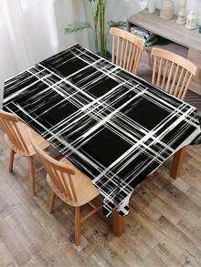 Față de masă neagră cu imprimeu geometric, față de masă modernă dreptunghiulară/rotundă din poliester, impermeabilă, imprimare digitală potrivită pentru sufragerie, masă de exterior, masă rotundă mică