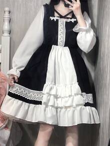 1件洛丽塔可爱学生连衣裙，适合日常穿着、角色扮演、派对、表演、舞会和舞台表演，包含连衣裙