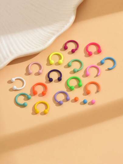 Bộ 10 chiếc khuyên mũi màu ngẫu nhiên, khuyên mũi hình chữ C phủ bột nở, khuyên lông mày, khuyên sụn tai, trang sức xỏ khuyên cơ thể, quà tặng cho phụ nữ.
