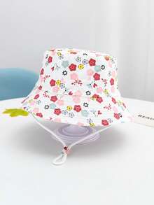1pc Kids Cute Floral Cartoon Outdoor Sun Protection Bucket Hat, Adjustable, Windproof, Suitable For Spring/Summer, Vacation & Travel - Small Flower - View 5