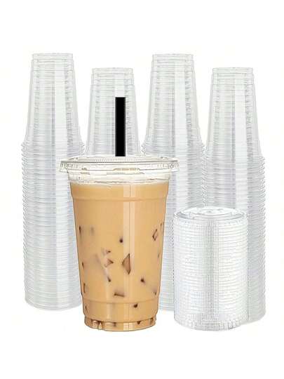 30pcs 16oz Milk Tea Cups With Lids, Leak-Proof And Shatterproof, For Iced Coffee, Smoothies, Milkshakes, Suitable For Cold Drinks, Travel, Holidays, Weddings, Engagements