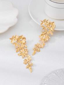 Elegant Multilayer Flower Tassel Rhinestone Long Dangle Earrings For Women, Exaggerated High-End Party Jewelry Gift - Gold - View 2