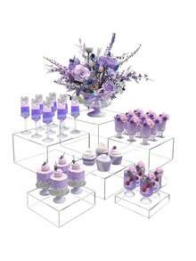 1/3/6/8 Pcs Acrylic Self-Serve Buffet Display Stand, Food Display Rack, Suitable For Buffet Table, Hollow Bottom Dessert Cube Box, Can Be Horizontally Stored, Suitable For Holiday Living Room, Also Suitable For Party, Wedding And Other Holiday Dessert And Cake Display - White - View 9