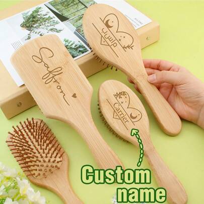 Peine de aire de madera personalizado, cepillo desenredante personalizado, cepillos de pelo personalizados para mujer, cepillo con nombre personalizable, cepillo para el pelo, herramienta de masaje para el cuero cabelludo, cepillo para el pelo para hombre, regalo de boda, peine de madera, peine de viaje, San Valentín, regalos para madres, familia, hermanas, dormitorio, parejas