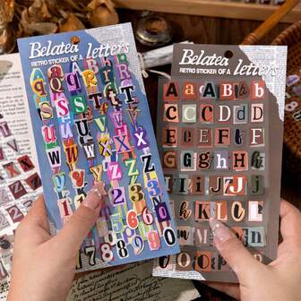 2张复古英文字母图案贴纸，文具材料，可用于DIY装饰笔记本、水瓶、手机壳等，返校季必备