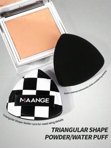 MAANGE 1 pieza Esponja de maquillaje en forma de triángulo con caja de almacenamiento, textura suave, uso en seco y húmedo, reutilizable, adecuada para base de maquillaje, polvo, compacto, regalo de viaje portátil - Negro - Ver 9