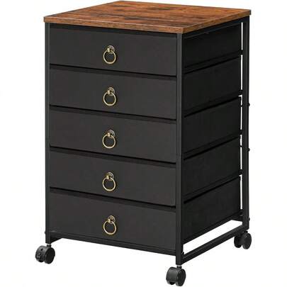 5-Drawer Chest Office File Cabinet With Drawers Rolling Printer Stand Filing Cabinet For Living Room Home Office Nonwovens Drawer Easy Assembly Black BFK50WJ01
