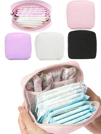 1个卡通卫生巾收纳袋，纸巾收纳袋，口红化妆品袋，卫生纸收纳袋，多功能卫生巾收纳袋，大容量简约便携袋，卫生巾收纳盒