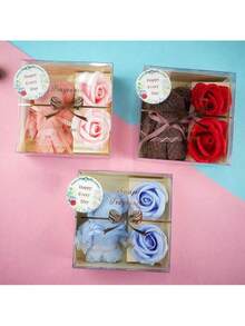 1pc Gift Box, Towel Bear Soap Rose Gift Box, Valentine's Day, Birthday Gift, Anniversary Wedding Gift - Red Valentine's Day Gift Box - Best For Women, Husband And Wife Thanksgiving And Christmas Ew Year Gift - Multicolor - View 3