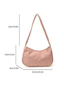 1 chiếc túi đeo vai bằng vải nhung kẻ màu trơn có khóa kéo, phụ kiện hoàn hảo cho trang phục mùa thu của nữ, lý tưởng cho ngày Valentine. - Màu Hồng  Dưa hấu - Xem 6