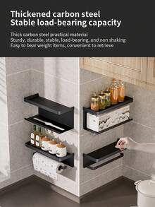 2-In-1 Kitchen Paper Towel Holder & Spice Rack, Wall-Mounted Cling Film & Paper Towel Dispenser, Tissue Box Organizer, Kitchen Storage Rack - Multicolor - View 4