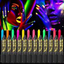 6pcs Fluorescent Black Crayons, Neon Face & Body UV Light Painting Set, UV Light Painting Pigments, Neon Face Painting Pigments, Adult Halloween Costume Party Makeup, Carnival Party Essential, Cosplay, Party - Multicolor - View 11