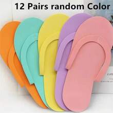 12/24/36 Pairs Random Color Men Women Slippers Foam Disposable Slippers For Salon Spa Hotel Pedicure Foot Flip Flop Slipper - Multicolor - View 12