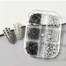2 Boxes Y2K Punk Metal Rivet Nail Charms Cone Mixed Sized Black Silver Gold Nail Art Studs 3D Stylish Alloy Spike Nails Decora Nail Supplies Nails Nail Gems - 彩色 - 查看 8