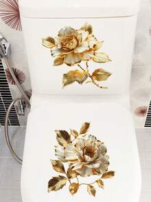 3D花朵马桶盖贴纸，马桶座便器盖贴花，浴室防水壁画乙烯基贴花，浴室装饰，浴室装饰，可移除贴纸