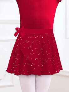 Girls' Ballet Tutu Skirt, Children's Princess Tie-Up Dance Skirt - Red - View 1