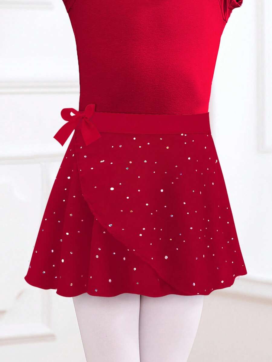 Girls' Ballet Tutu Skirt, Children's Princess Tie-Up Dance Skirt - Red - View 1