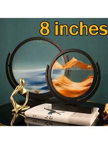 Świąteczny 1 szt. 8-calowa czarna ramka, obrotowy obraz 3D z płynnym piaskiem, dekoracja szklana, obraz krajobrazowy, do gabinetu, wystrój domu, prezent noworoczny