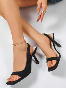 Minimalist Sexy High Heel Sandals, Black Suede, Square Toe Design, Ankle Strap, Suitable For Dates, Gatherings, Parties, Workwear, Casual Outings, Fashion Tea Parties, Multi-Occasion Women's Shoes