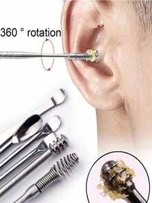 Herramienta de extracción de cerumen de acero inoxidable - Diseño de gancho en espiral, elimina el cerumen de manera segura y efectiva, apta para uso doméstico y profesional, herramienta de limpieza de cerumen | Herramienta de acero inoxidable | Herramienta de limpieza de cerumen duradera - Multicolor - Ver 2