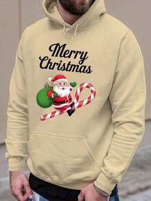 Sudadera con capucha con cordón y estampado de letras para hombre, para otoño - Albaricoque - Ver 3