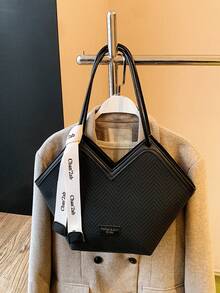 Nueva bolsa de hombro tipo tote de gran capacidad con diseño de bloques de color, diseño acanalado y doble asa, adecuada para viajes, compras y uso diario, decorada con un patrón de pañuelo, elegante cartera de mujer, cartera para uso diario en el trabajo