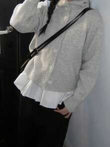 Women's Solid Color Retro Korean Style Casual Single-Breasted Cardigan Sweater - Grey - View 6