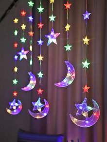 1pc 2.1m 72 LED Star & Moon String Lights, Battery Powered, Twinkle Lights, Home Decor LED Fairy Lights, Suitable For Room Wall, Bedroom, Wedding Party, Outdoor Garden Tree Decoration - 彩色 - 查看 9