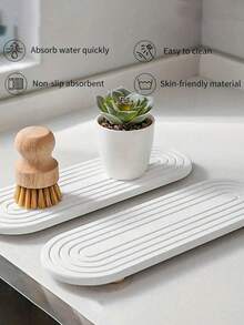 1/2个硅胶水槽收纳托盘（白/灰） - 吸水石厨房浴室台面架，白/灰条纹设计，速干牙刷架，家居用品厨房用品浴室用品 [款式随机发货] - 彩色 - 查看 1