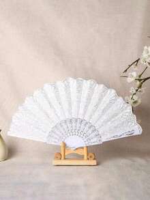 Abanico de mano blanco para dama con flores plateadas, abanico plegable de moda para baile - Multicolor - Ver 6