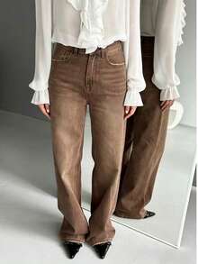 2026新款棕色咖啡色女式牛仔裤，宽松阔腿百搭牛仔裤，休闲日常穿着