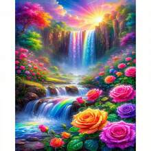 1pc Diamond Painting, Rainbow Waterfall Rose Garden, Suitable For Living Room Decor, Art Exhibition, Home Decoration Mosaic Artwork - Multicolor - View 9