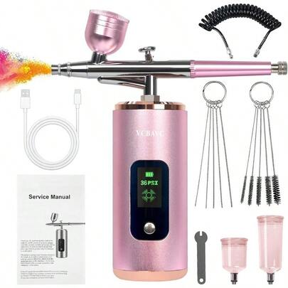 Airbrush Kit 36PSI Air Brush Kit With Air Compressor For Nails Gun Rechargeable Handheld Cordless With 2M Hose Airbrush Paint For Makeup Fabric Spray Tattoo Cake Barber Model Art Kits