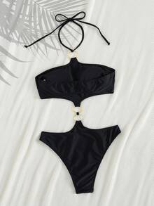 Sultry Sol 2026新款女士性感连体泳衣，饰有金属环细节 - 黑色镂空连体泳衣，腰部饰有金属环，优雅露背泳衣，适合海滩度假、夏季泳池派对，也是拍照的绝佳选择。 - 黑色 - 查看 5