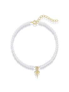 1件珍珠蝴蝶项链手链，925纯银，女士经典浪漫风格，18K镀金，适合日常佩戴、婚礼、派对、订婚、圣诞节等场合，精美珠宝 - 金黃色 - 查看 13