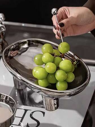 1 st oval keramisk frukt-/bestickbricka, 3-bent, lämplig för hem, kök, kontorsförvaring