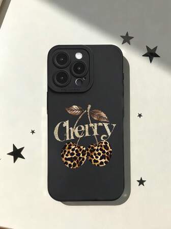 Leopard Stripes Cherry Liquid Silicone Mobile Phone Case Full-Body Protection Shockproof Anti-Fall TPU Soft Rubber Case Compatible With IPhone &Compatible With Samsung Galaxy