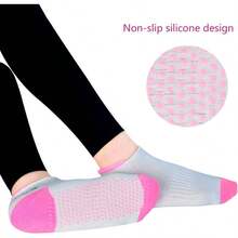 4 Pair Silicone Cotton Non Slip Skid Yoga Pilates Socks with Grips Cotton Women Full Toe Low Cut Non Skid Barre Socks Studio Hospital Sports Fitness Training One Size - inicial - Ver 2