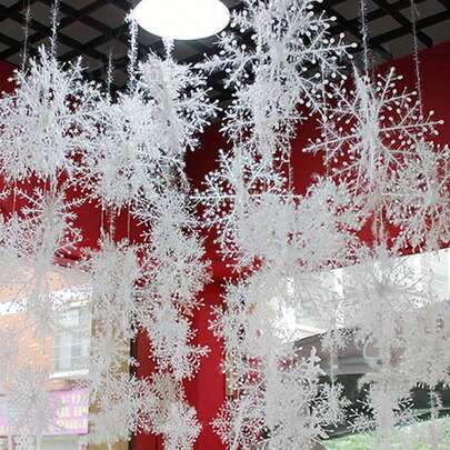 30个圣诞雪花装饰品，白色塑料雪花，适用于圣诞树、婚礼和窗户装饰