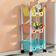 Thickened Multi-Layer Storage Cart, Multifunctional Storage Rack, Non Electric, Easy To Move, Convenient For Storage, Wheeled Mobile Storage Rack, 3/5 Layers, Suitable For Book Storage Racks In Living Rooms, Bedrooms/Dormitories, Bedside Carts, Practical Carts, Christmas Gifts - 3層加厚馬卡龍色 - 查看 2