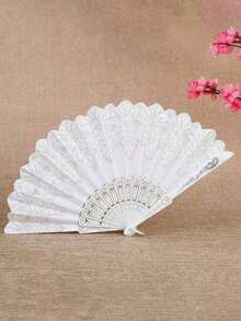 Abanico de mano blanco para dama con flores plateadas, abanico plegable de moda para baile - Multicolor - Ver 3