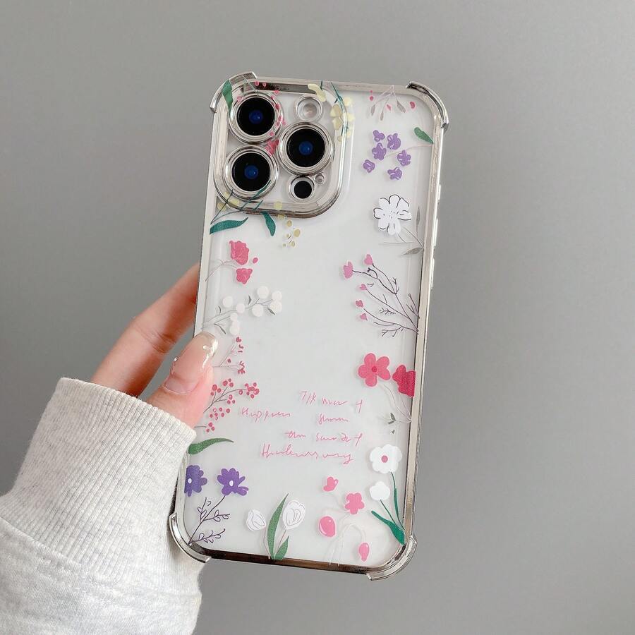 1个全新粉色花卉电镀气囊防摔/加厚透明TPU保护壳，兼容/16promax/16pro/16/13promax/12promax/11/15promax/14promax/Galaxy//Honor/Note13pro/S23 Ultra/S24 Ultra/S25/A56，国际版，非国内版 - 銀色 - 查看 1