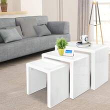 Coffee Table Set Of 3 Bedside Bed Side Sofa Nesting Tables Laptop Desk High Gloss Wooden Home Furniture Living Room Bedroom Office White Rectangular Modern Sturdy Stackable Space Saving - White - View 2