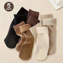 5 Pairs New Autumn/Winter Adult Warm Mid-Calf Floor Socks Plush Thickened Thermal Unisex Solid Color Snow Boots
