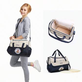 1pc Fashionable Mommy Bag, Large Capacity Multi-Compartment Shoulder Diaper Bag