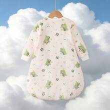 1 pieza Saco de dormir antikick con estampado aleatorio de dinosaurios lindo para recién nacidos, diseño reversible con cremallera suave y cómodo, proporciona un ambiente de sueño cálido y acogedor para bebés, otoño/invierno - Albaricoque - Ver 2