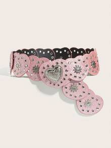 1条女士波西米亚风棕色拼接复古牛头金属扣复古皮带，适合搭配连衣裙、牛仔裤、音乐节、通勤装束 - 棕色牛頭 - 查看 16